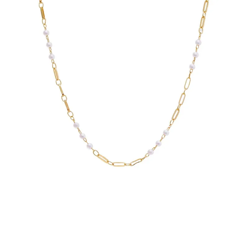 Pearl X Paperclip Chain Necklace sold by Adina Eden's