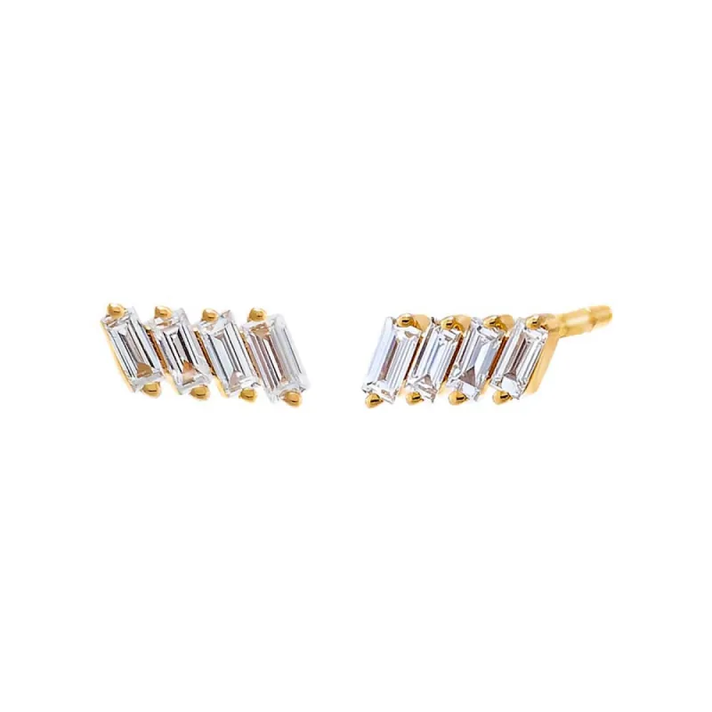 Diamond Multi Baguette Bar Stud Earring 14K sold by Adina Eden's