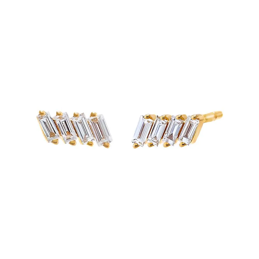 Diamond Multi Baguette Bar Stud Earring 14K sold by Adina Eden's