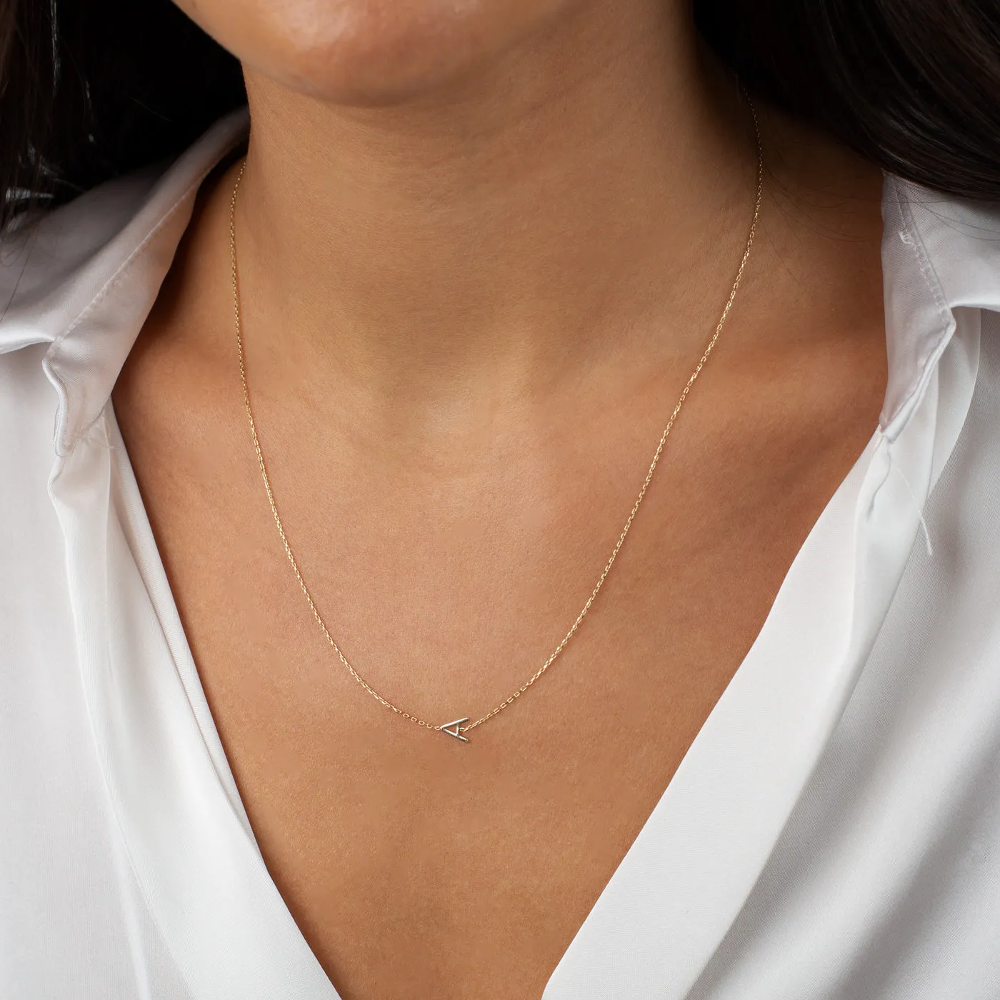Solid Initial Sideway Necklace 14K sold by Adina Eden's product image thumbnail 4