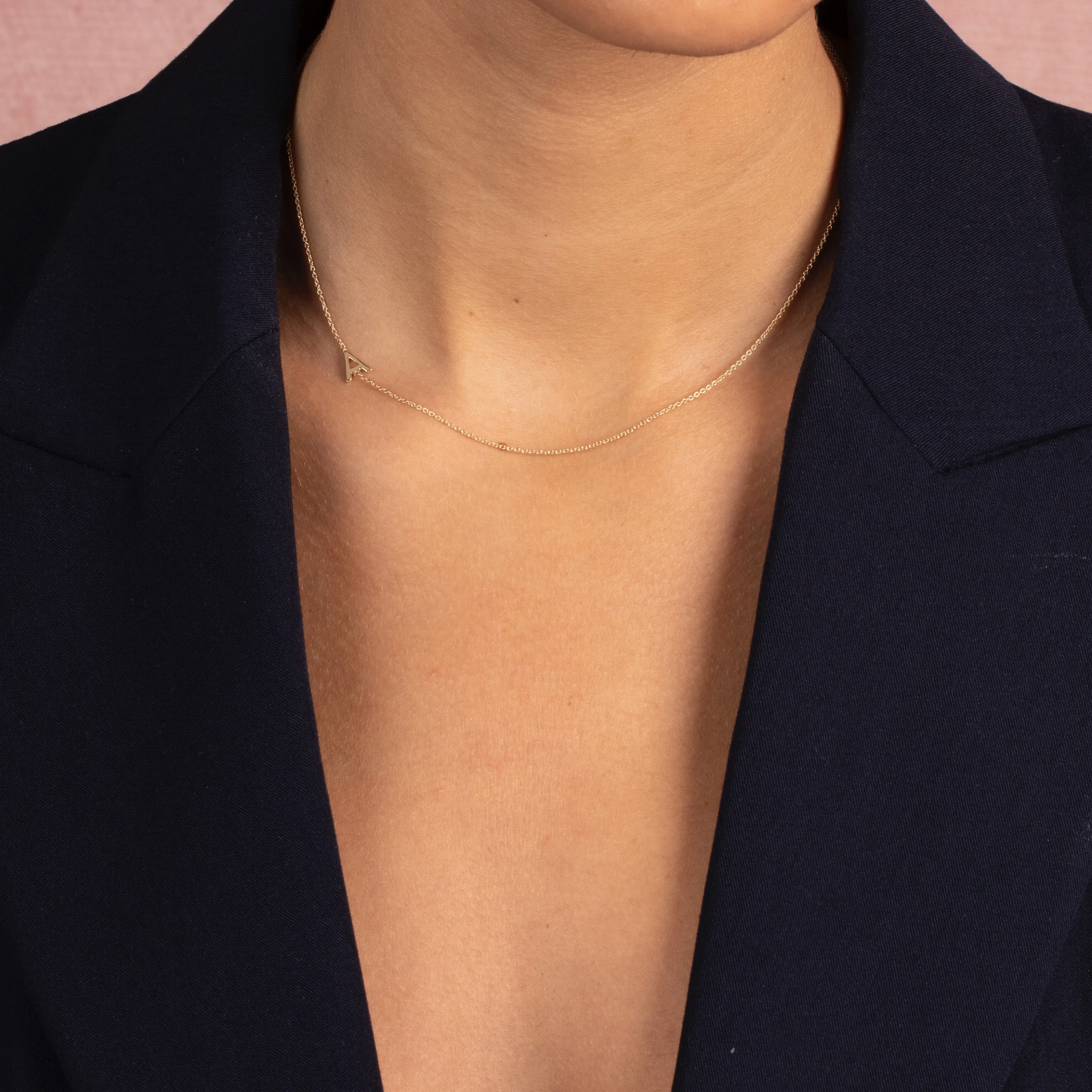 Solid Initial Sideway Necklace 14K sold by Adina Eden's product image thumbnail 2