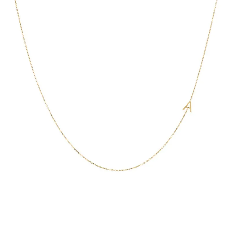 Solid Initial Sideway Necklace 14K sold by Adina Eden's