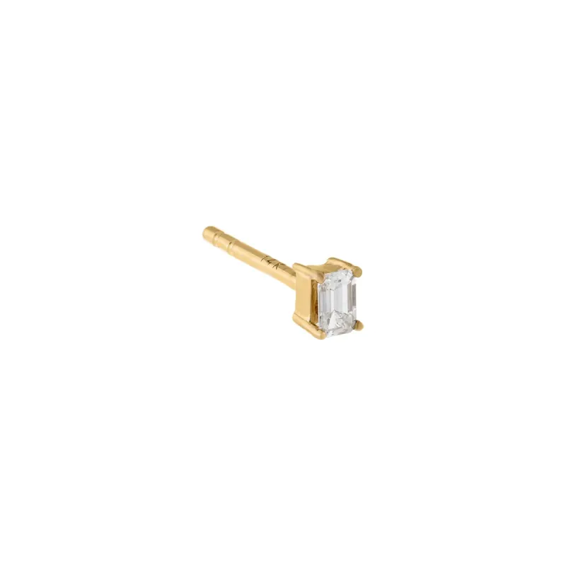 Diamond Mini Emerald Stud Earring 14K sold by Adina Eden's