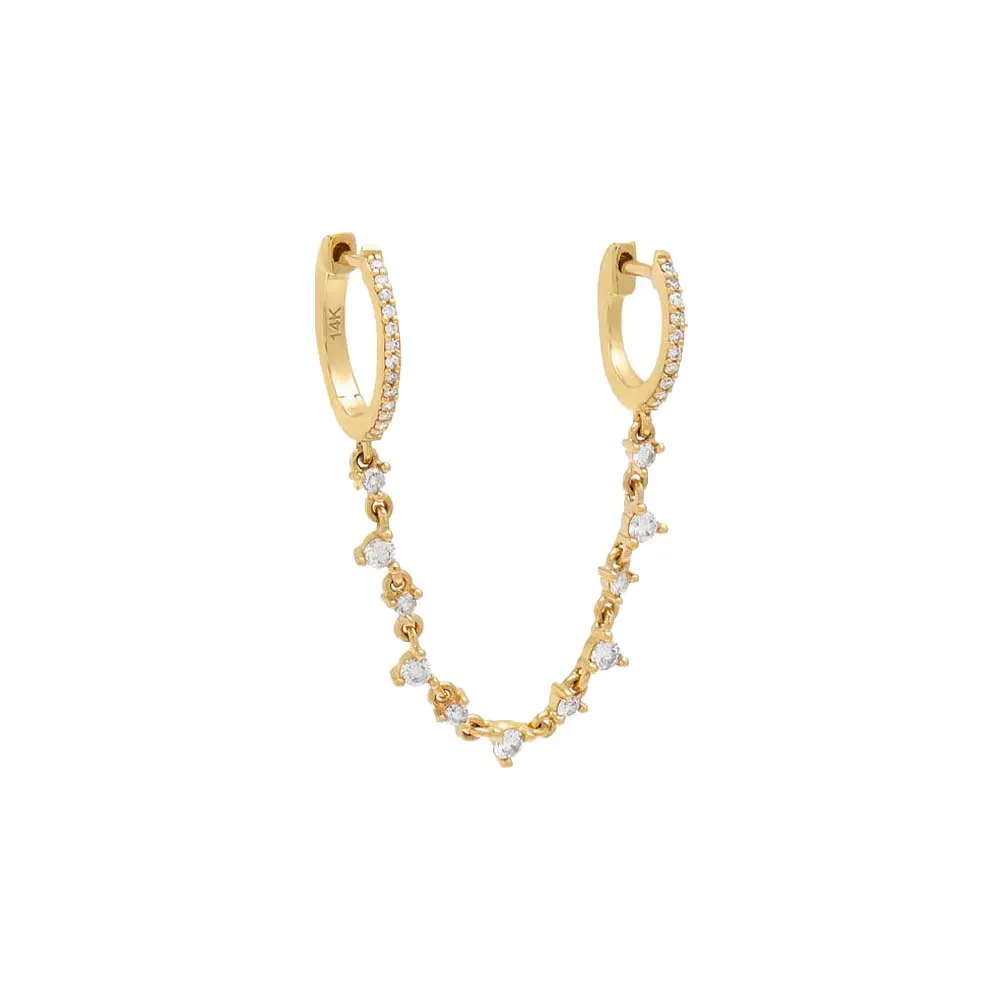 3 Prong Diamond Chain Double Huggie Earring 14K sold by Adina Eden's