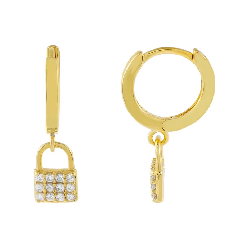 Pavé Mini Lock Huggie Earring sold by Adina Eden's