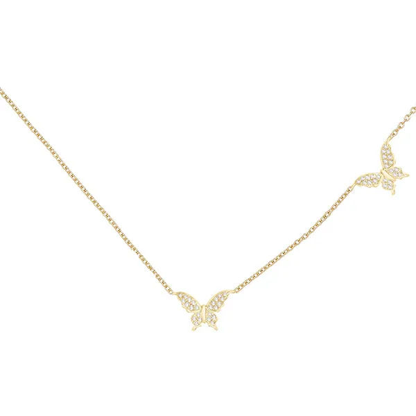 Diamond Double Butterfly Necklace 14K sold by Adina Eden's