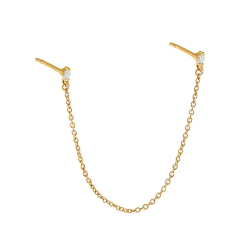 Prong Set Double Diamond Chain Stud Earring 14K sold by Adina Eden's