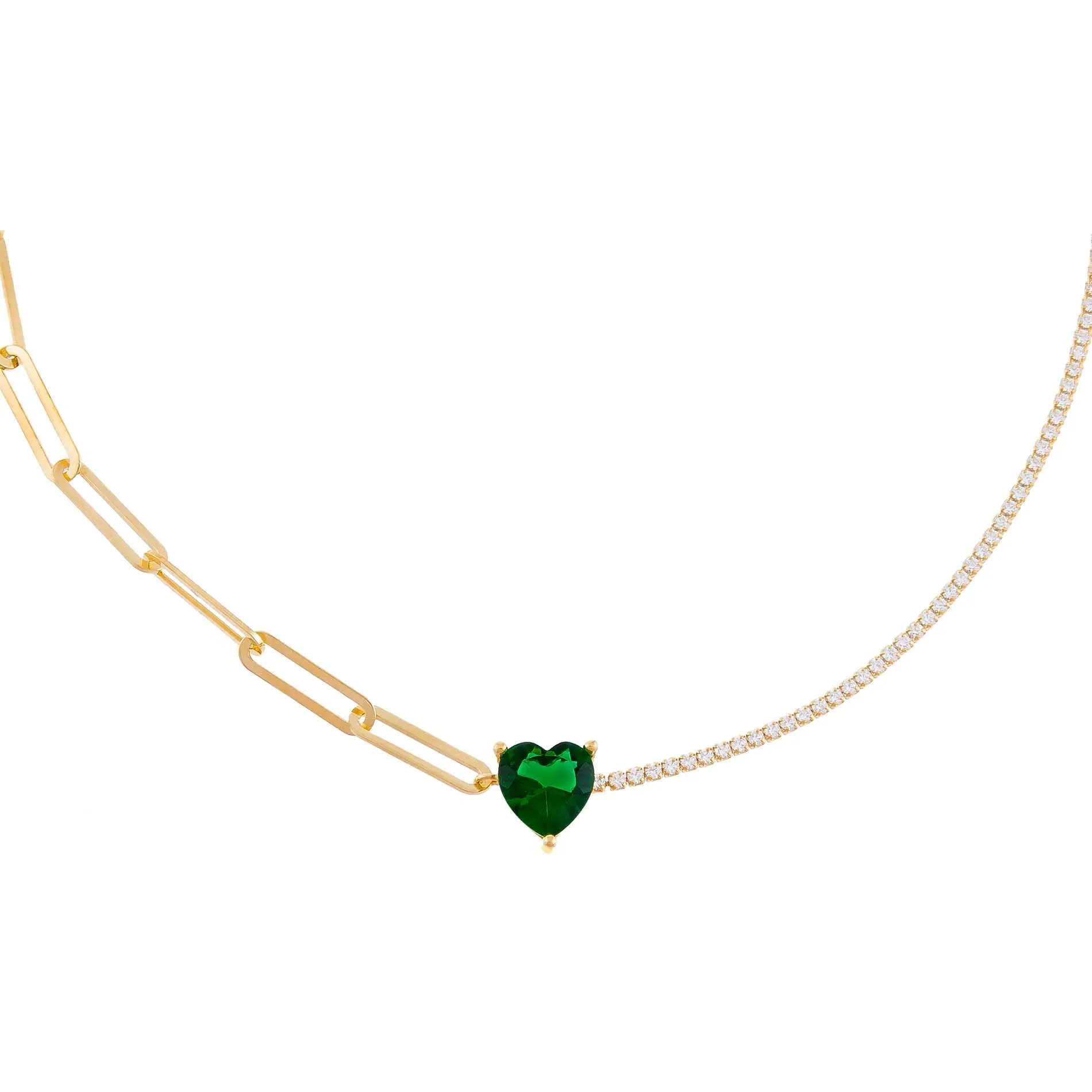Emerald Heart Tennis X Link Necklace sold by Adina Eden's