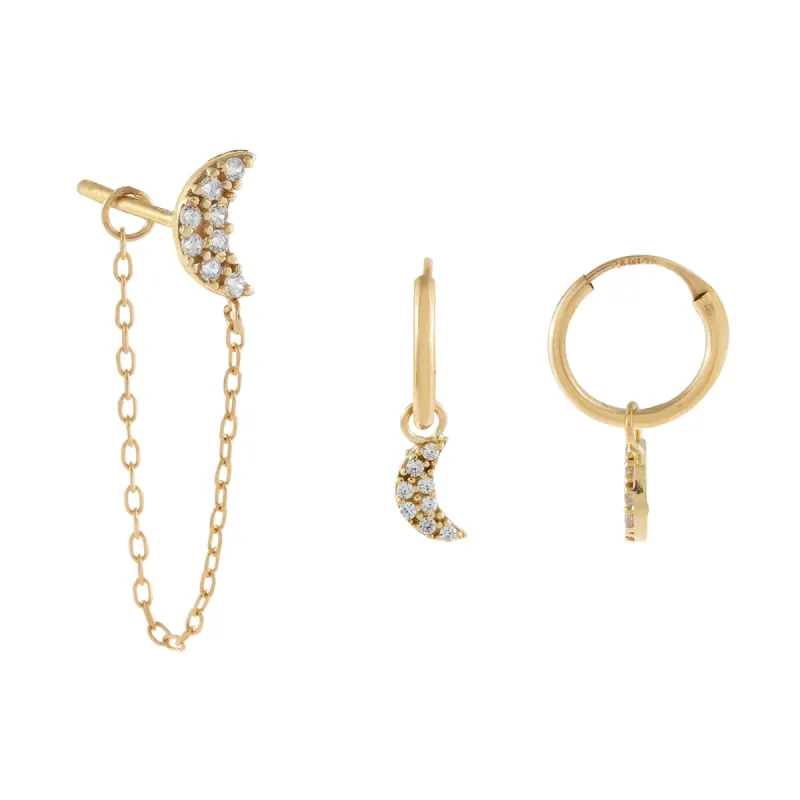 CZ Crescent Earring Combo Set 14K sold by Adina Eden's