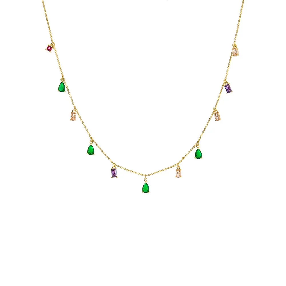 Colored CZ Multi Shape Dangling Necklace sold by Adina Eden's