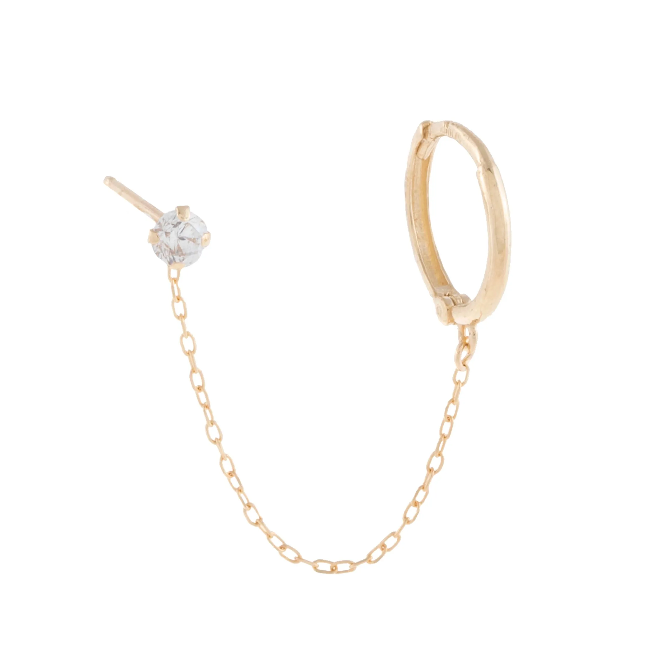 Solitaire Stud X Huggie Chain Earring 14K sold by Adina Eden's