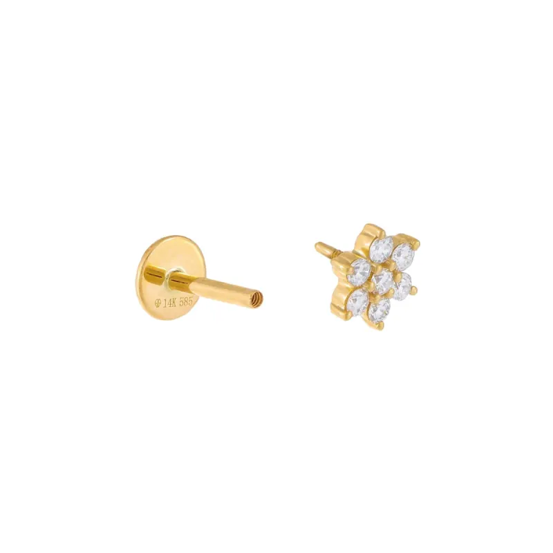 Diamond Flower Threaded Stud Earring 14K sold by Adina Eden's