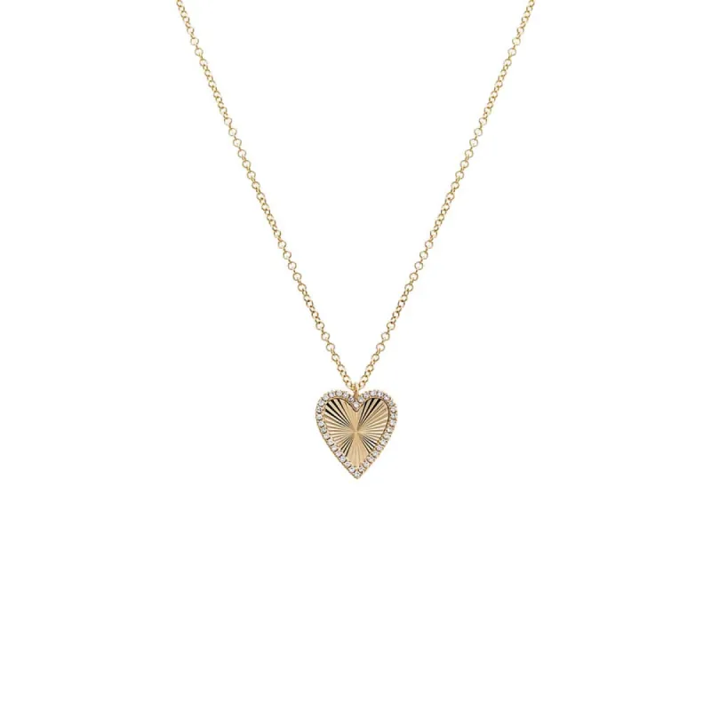 Diamond Pave Ridged Heart Pendant Necklace 14K sold by Adina Eden's