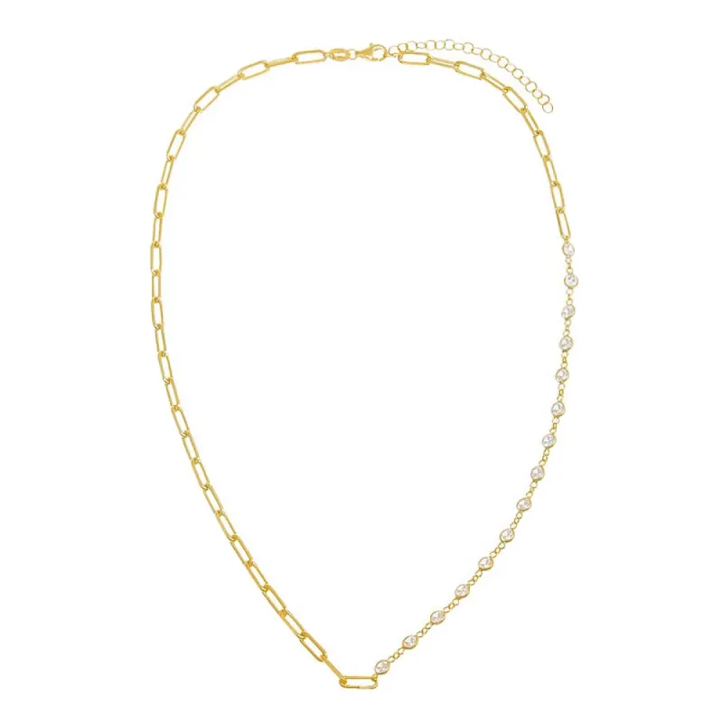 CZ Bezel X Paperclip Toggle Chain Necklace sold by Adina Eden's