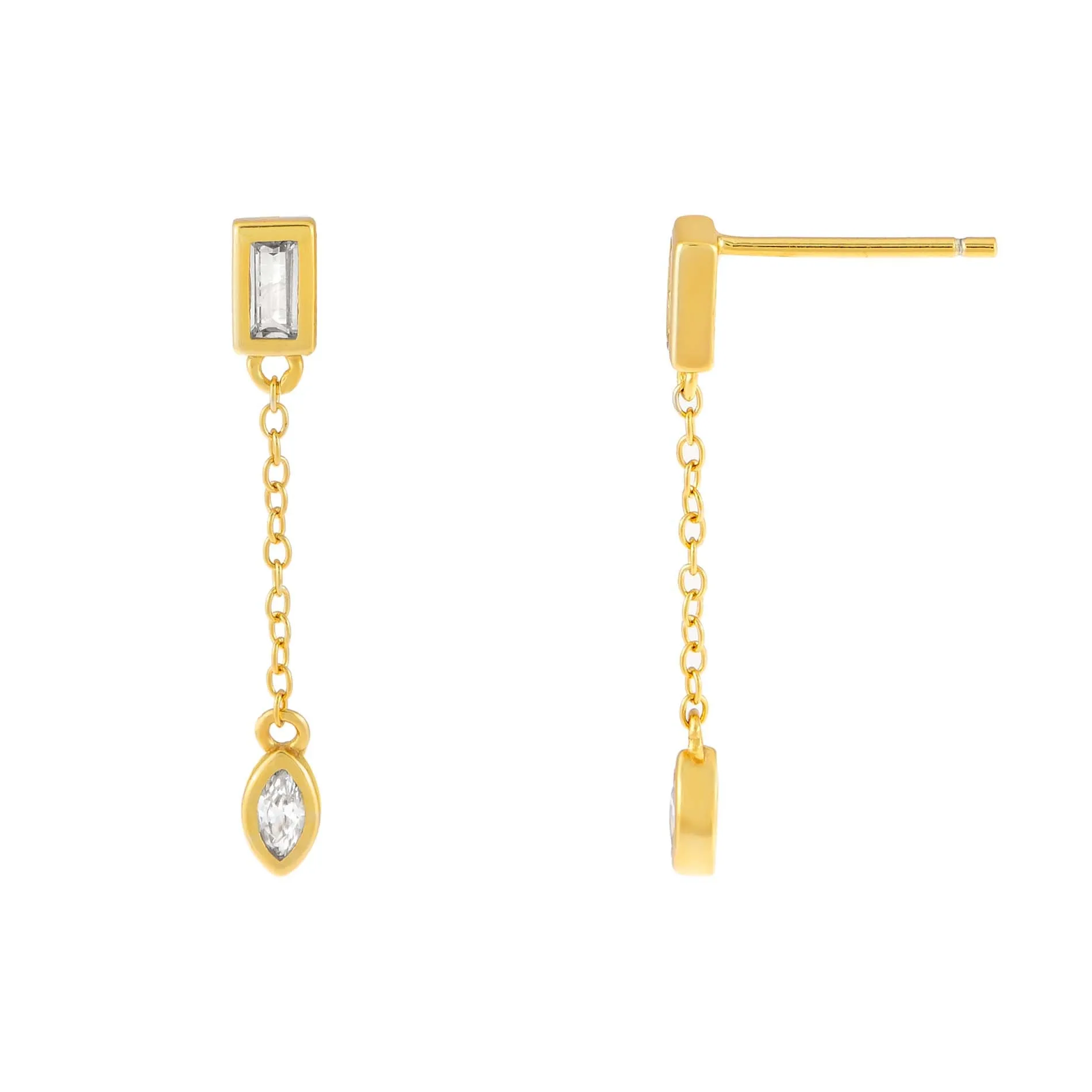 CZ Baguette X Teardrop Chain Drop Stud Earring sold by Adina Eden's