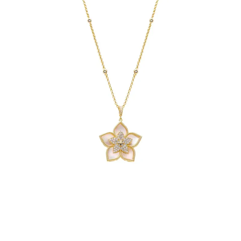 Fancy Pave Colored Stone Flower Necklace sold by Adina Eden's