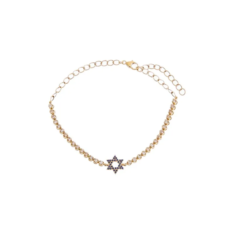 Diamond X Sapphire Blue Star Of David Tennis Bracelet 14K sold by Adina Eden's