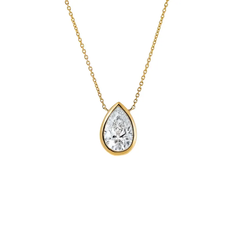 Lab Grown Diamond Pear Bezel Necklace 14K sold by Adina Eden's