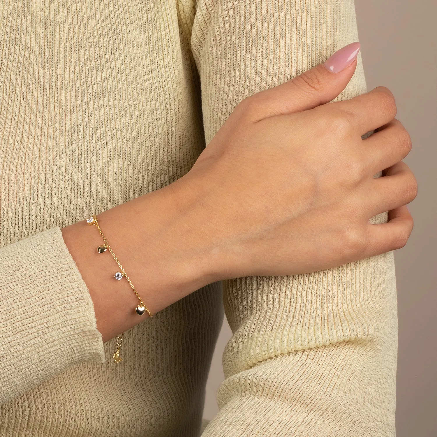 CZ X Puffy Heart Dangling Bracelet sold by Adina Eden's product image thumbnail 2