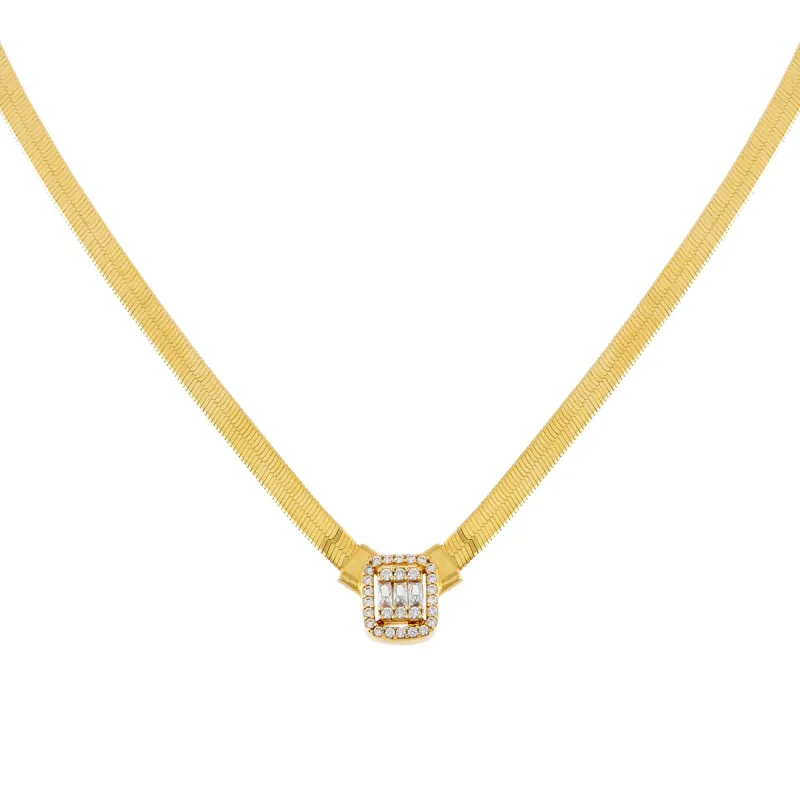 CZ Illusion Baguette Herringbone Necklace 14K sold by Adina Eden's