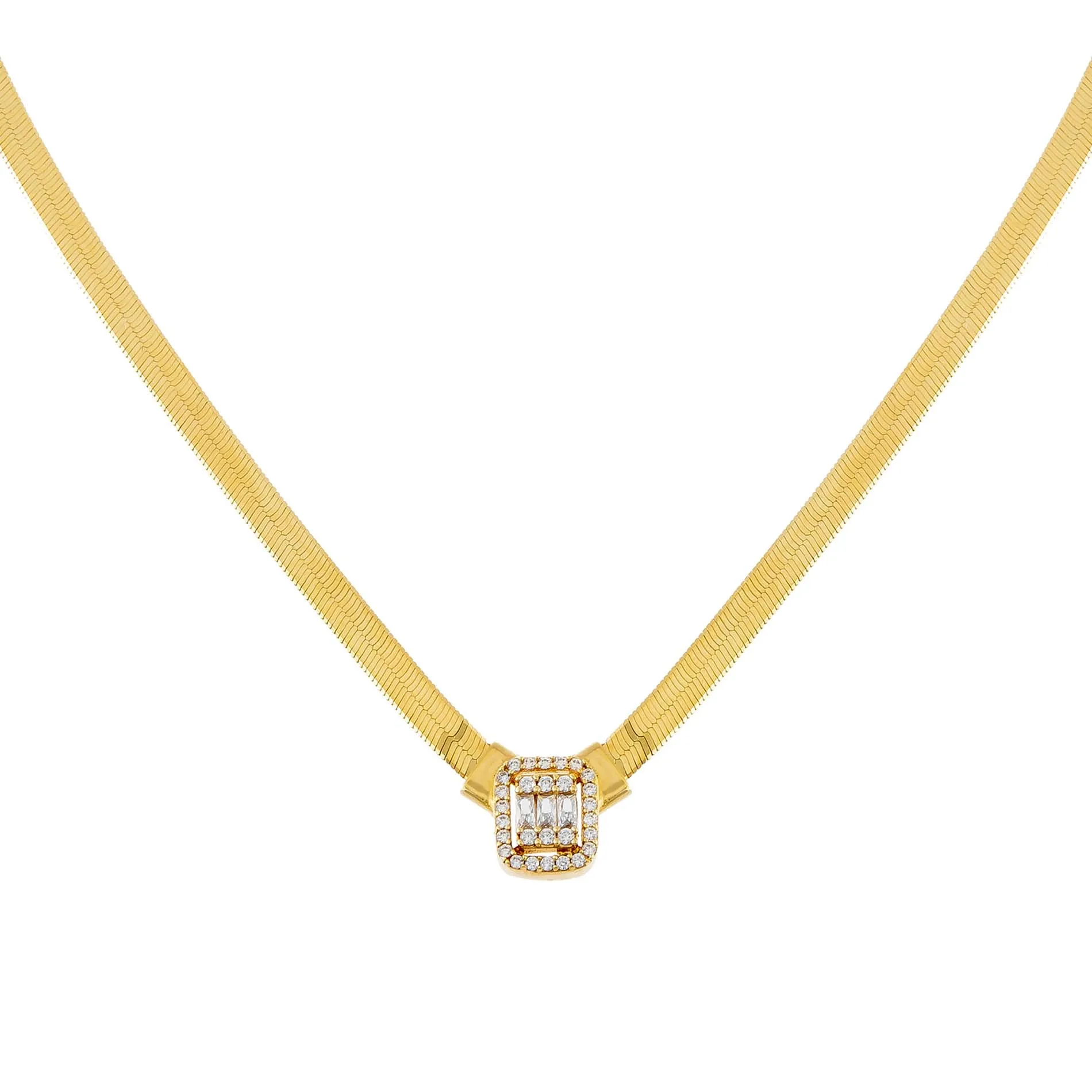 CZ Illusion Baguette Herringbone Necklace 14K sold by Adina Eden's