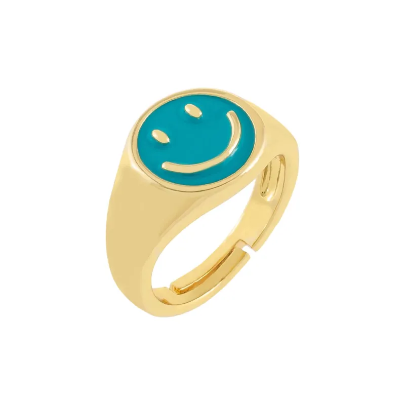 Neon Enamel Smiley Face Adjustable Ring sold by Adina Eden's