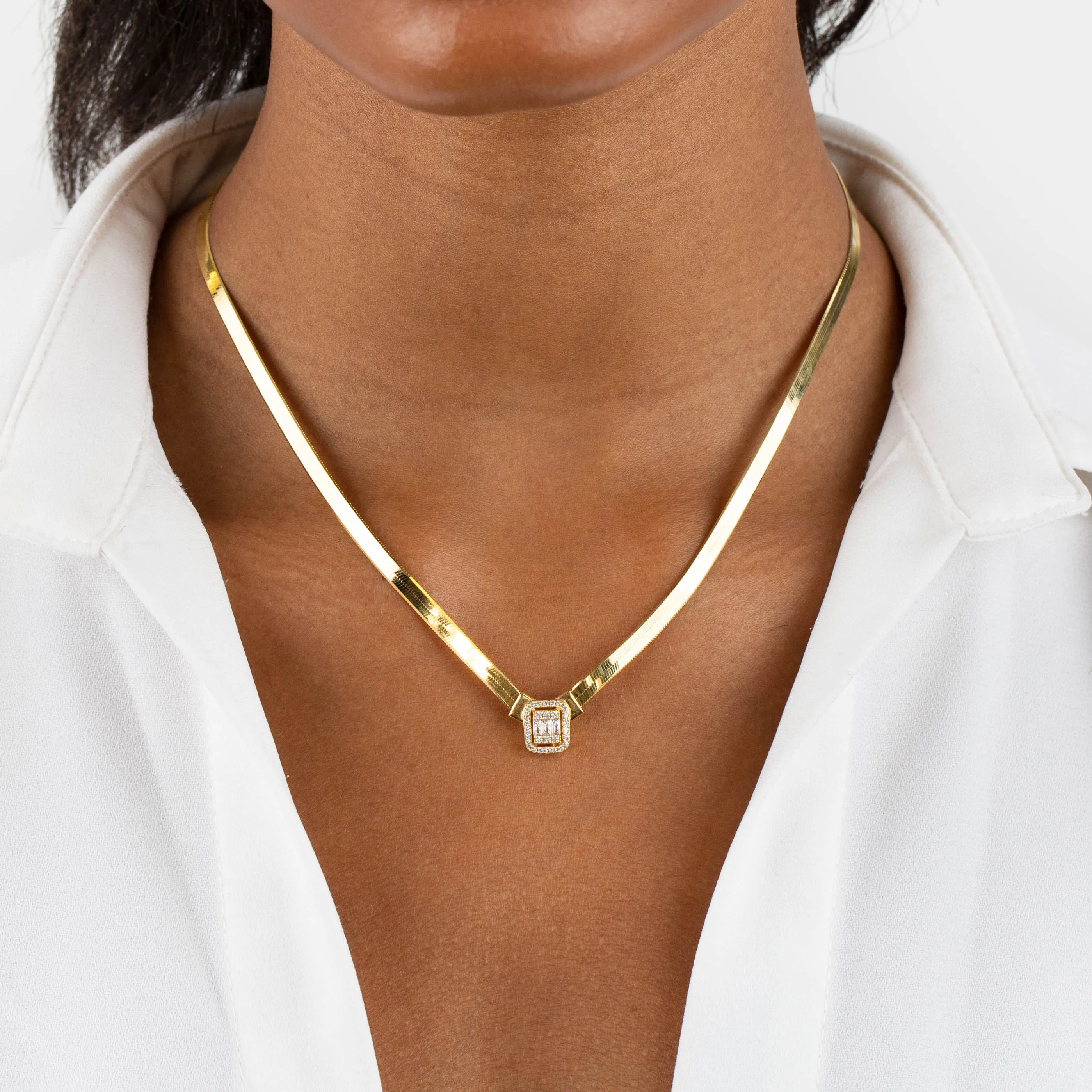 CZ Illusion Baguette Herringbone Necklace 14K sold by Adina Eden's product image thumbnail 2