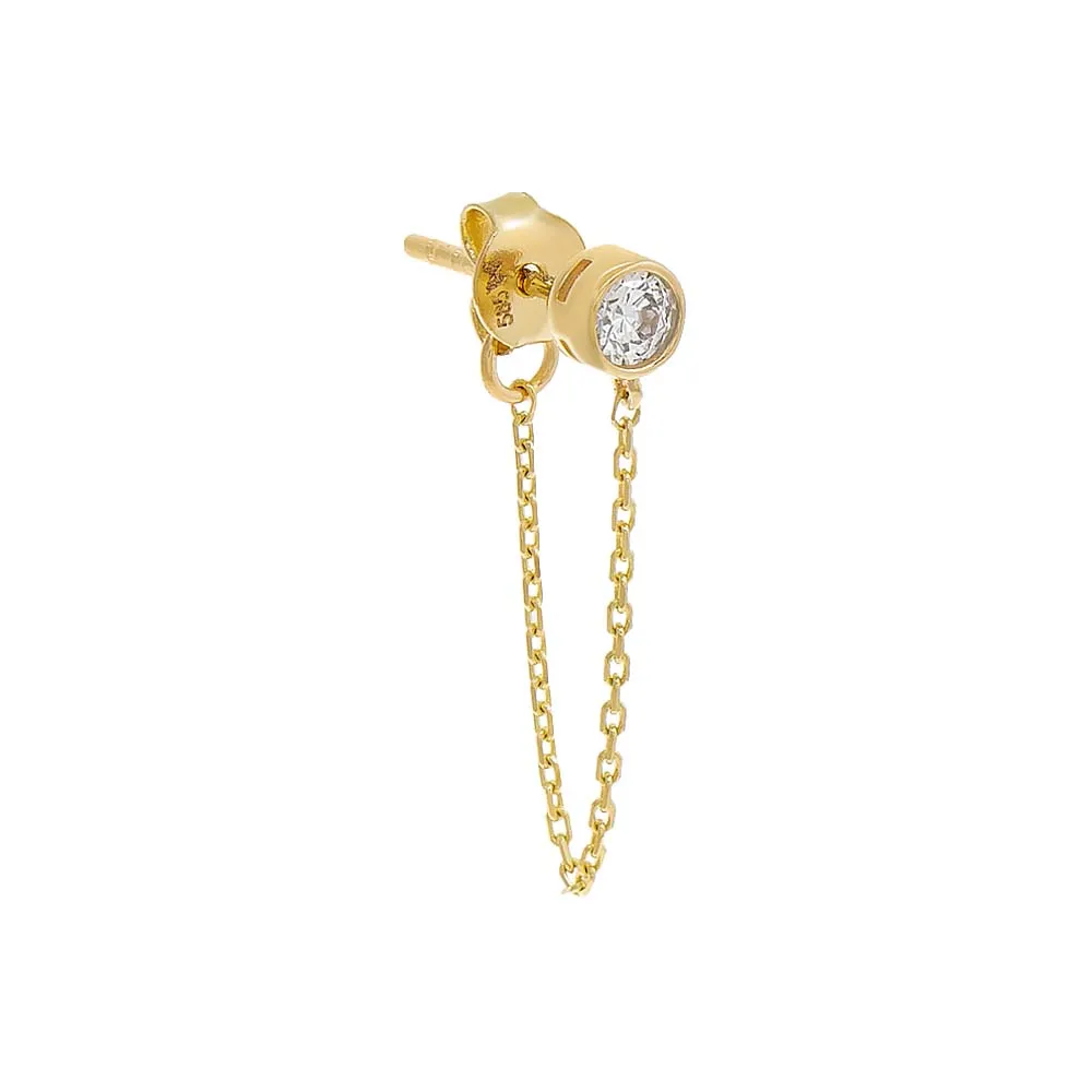 Solitaire Bezel Chain Front Back Stud Earring 14K sold by Adina Eden's product image thumbnail 3