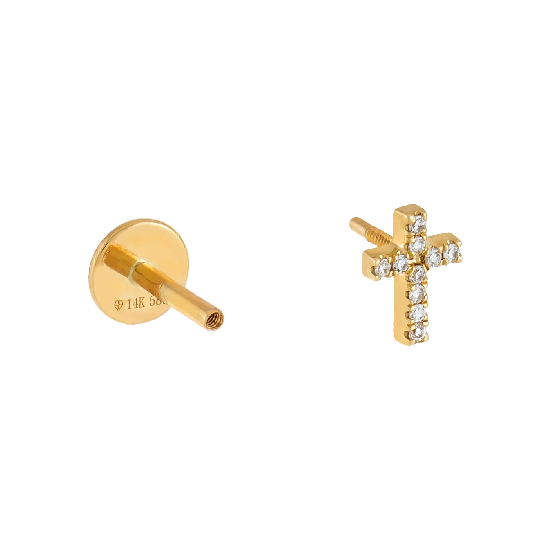 Diamond Cross Threaded Stud Earring 14K sold by Adina Eden's product image thumbnail 3