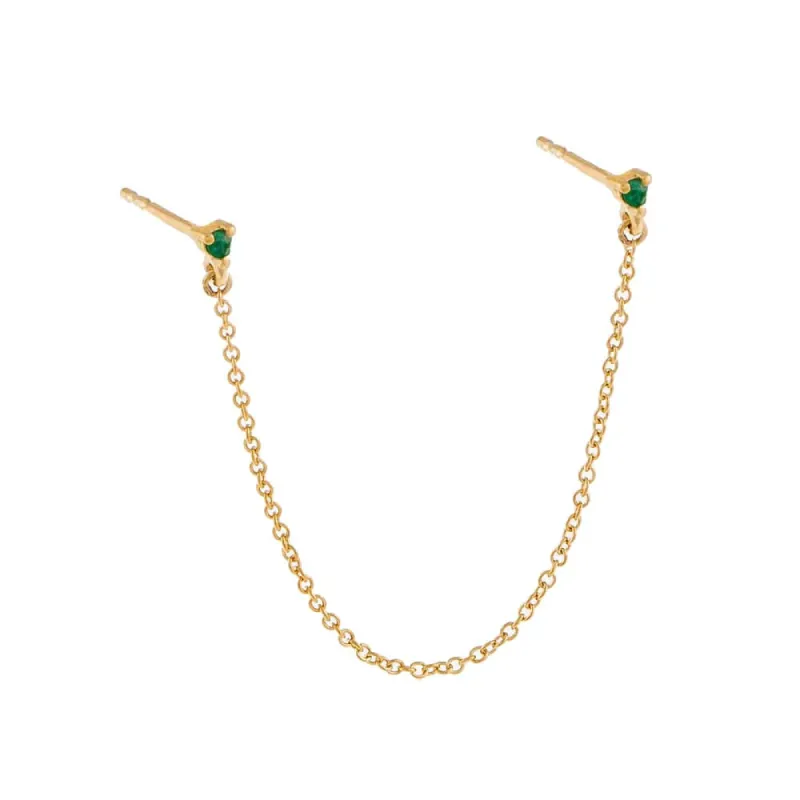 Prong Set Double Emerald Chain Stud Earring 14K sold by Adina Eden's
