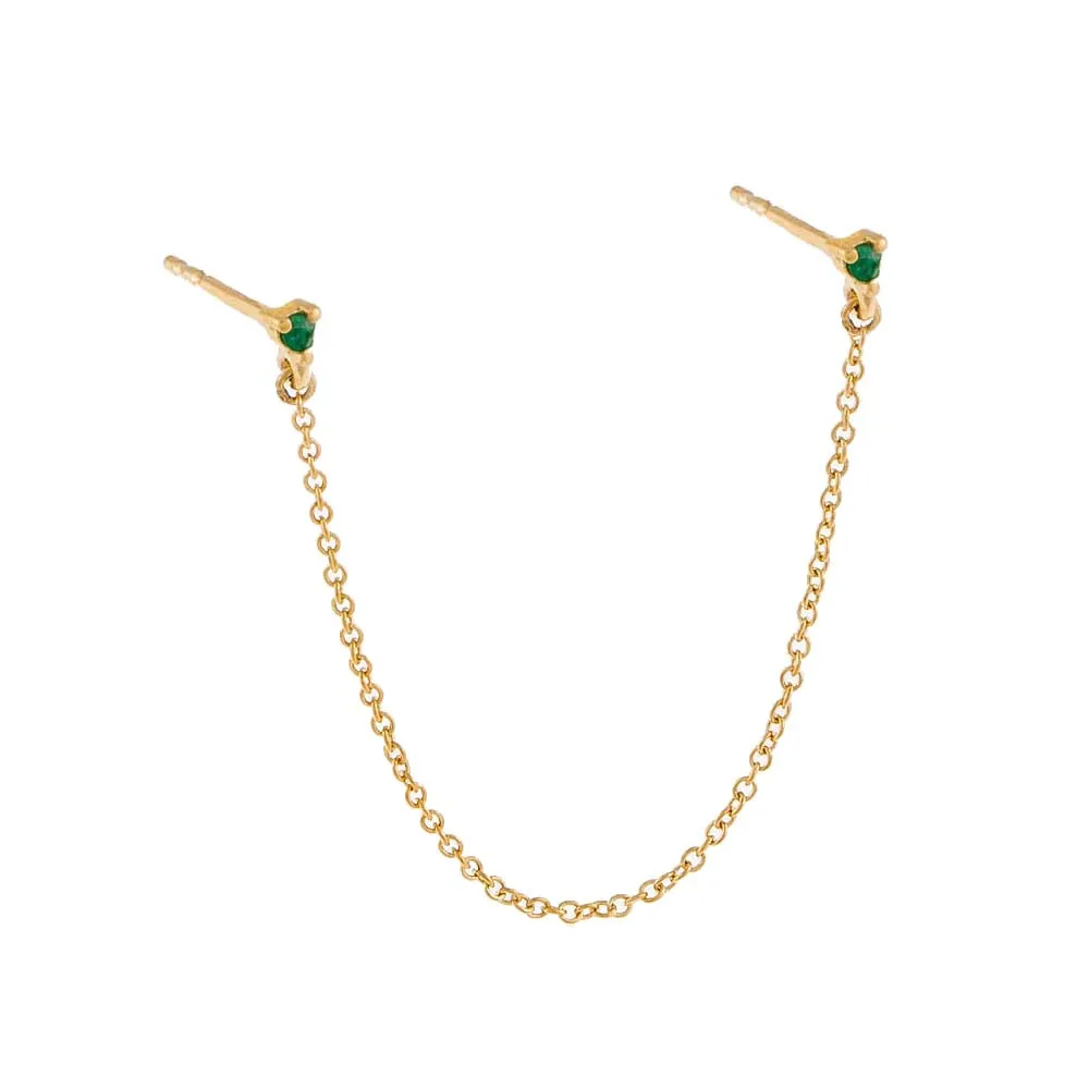 Prong Set Double Emerald Chain Stud Earring 14K sold by Adina Eden's