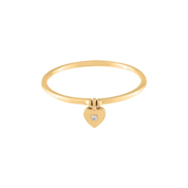 Diamond Heart Charm Ring 14K sold by Adina Eden's