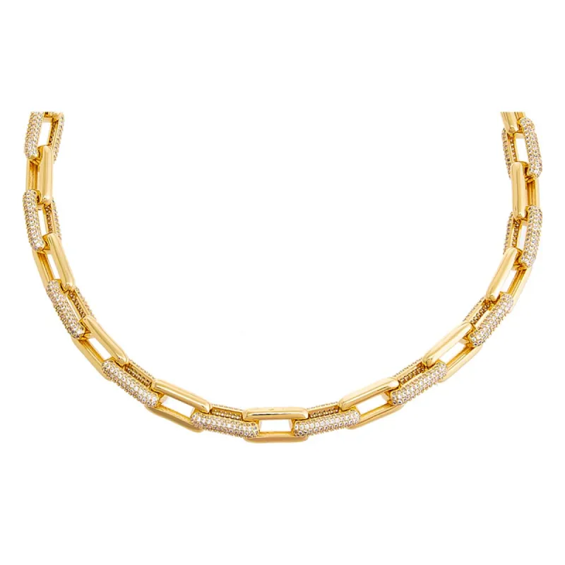 Pave/Solid Chunky Paperclip Necklace sold by Adina Eden's