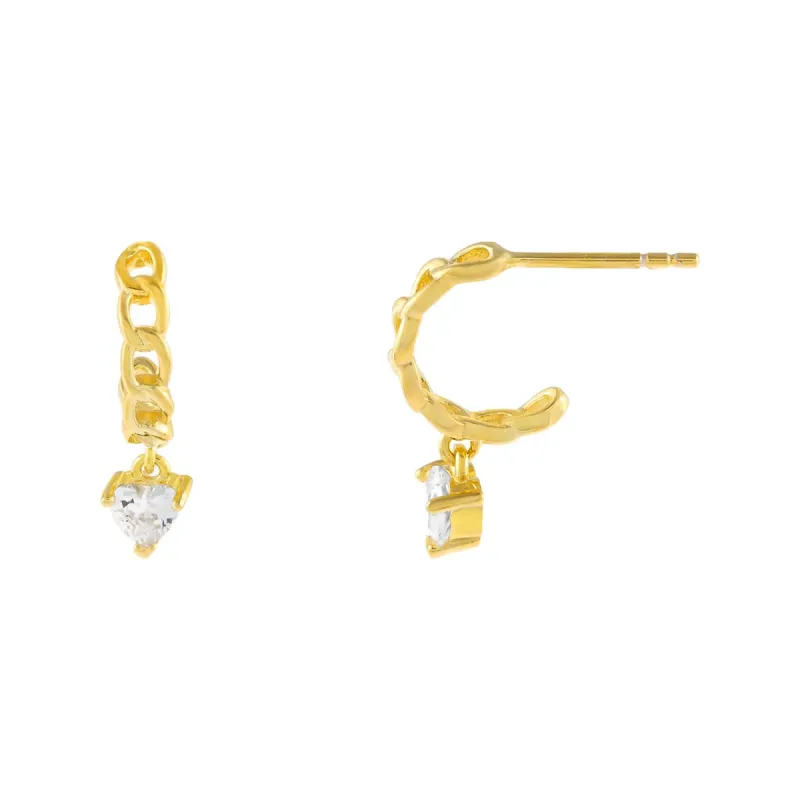 CZ Heart Cuban Hoop Earring sold by Adina Eden's