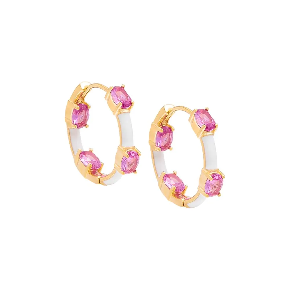 Colored CZ X Enamel Hoop Earring sold by Adina Eden's
