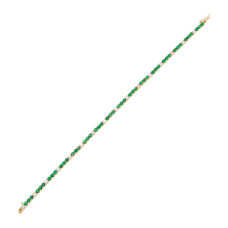 Diamond X Emerald Green Tennis Bracelet 14K sold by Adina Eden's