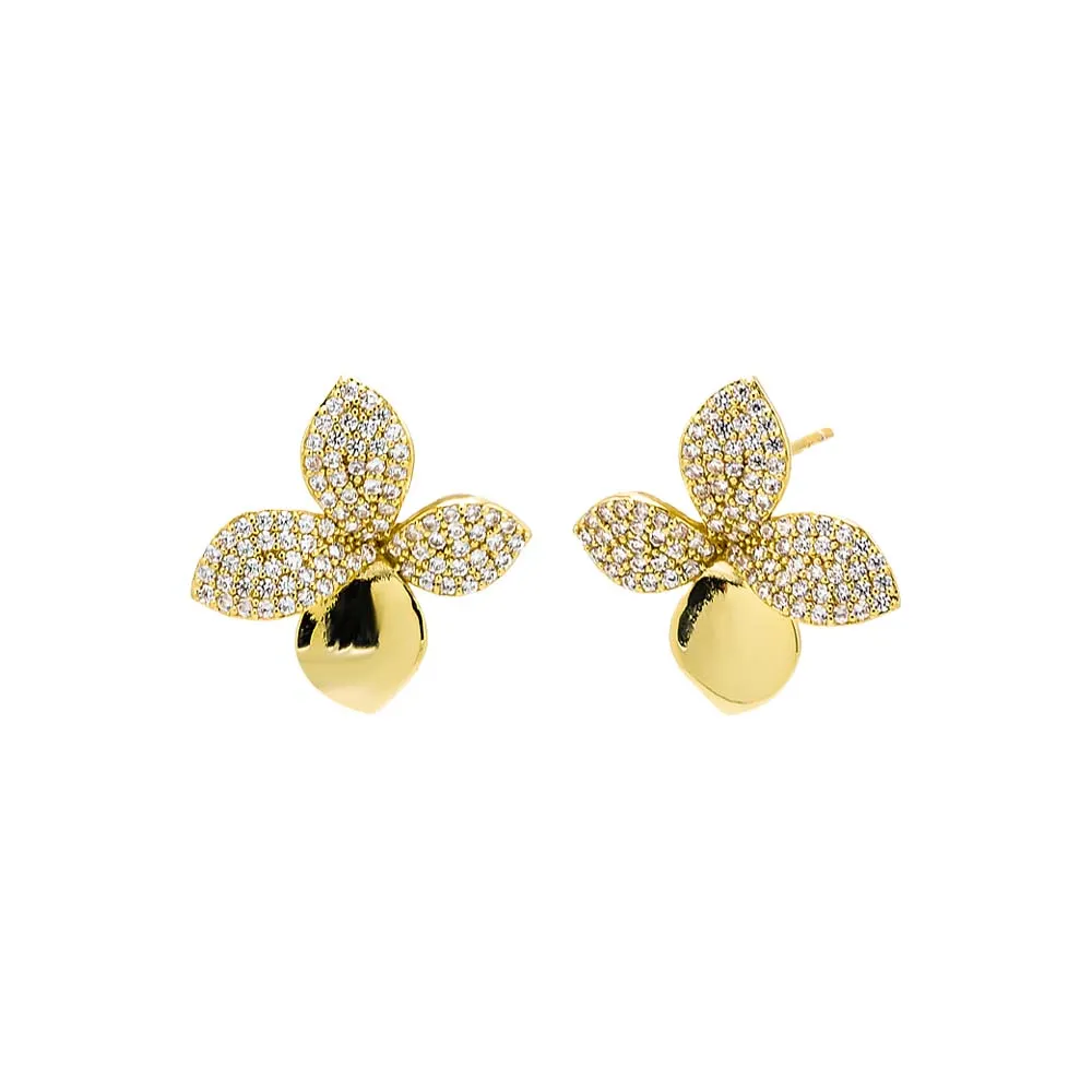 Pave Accented Four Leaf Flower Stud Earring sold by Adina Eden's
