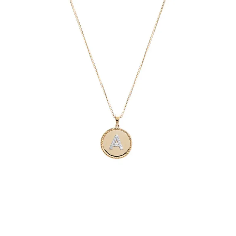 Diamond Pave Initial Coin Pendant Necklace 14K sold by Adina Eden's