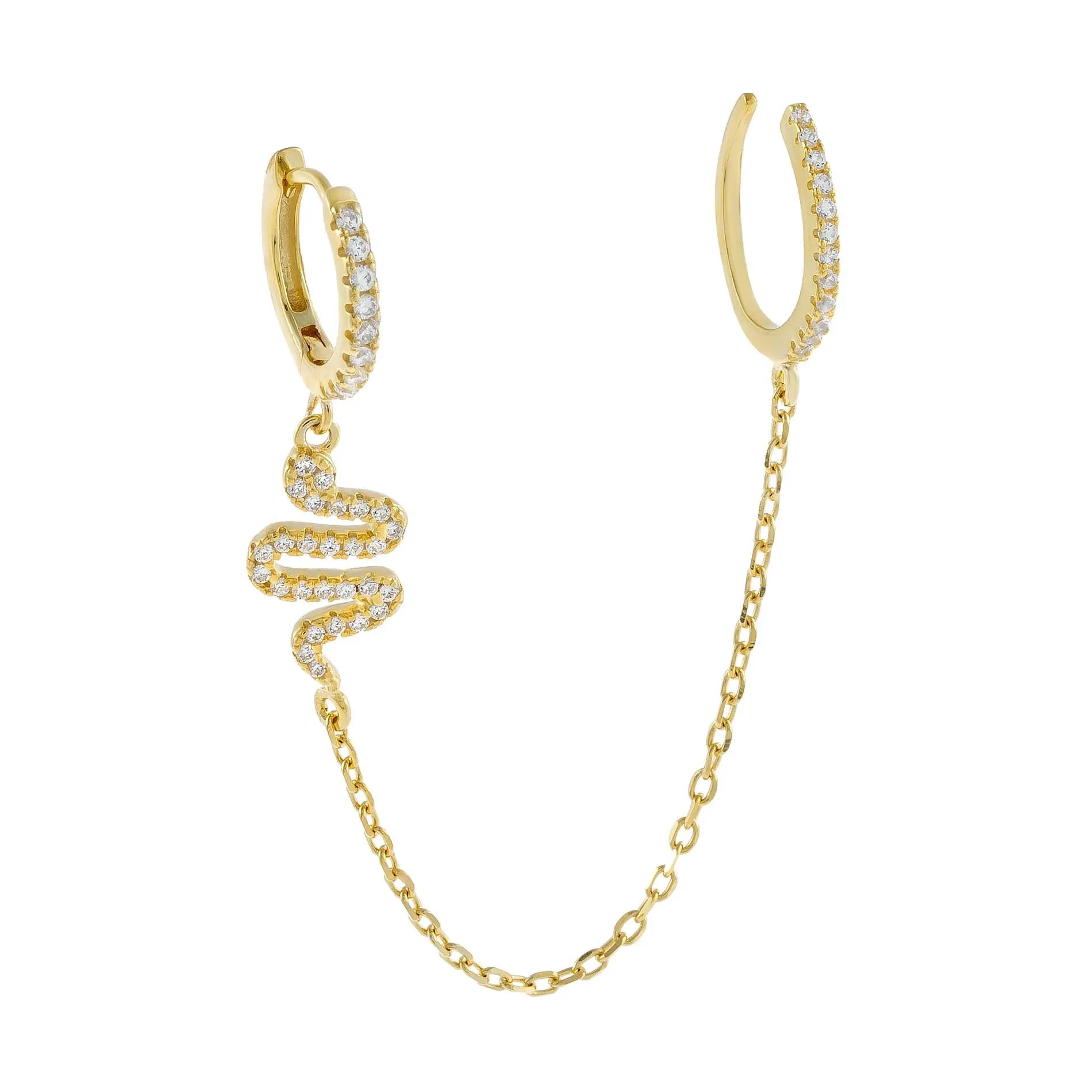 Pavé Snake Chain Huggie X Ear Cuff sold by Adina Eden's