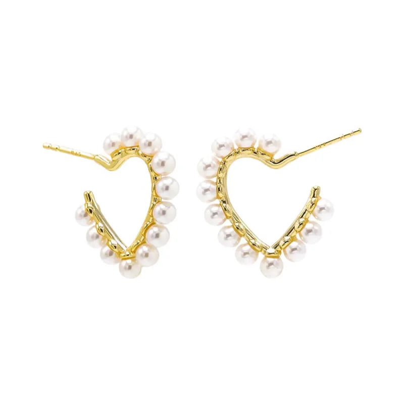 Pearl Rimmed Heart Shape Open Hoop Earring sold by Adina Eden's