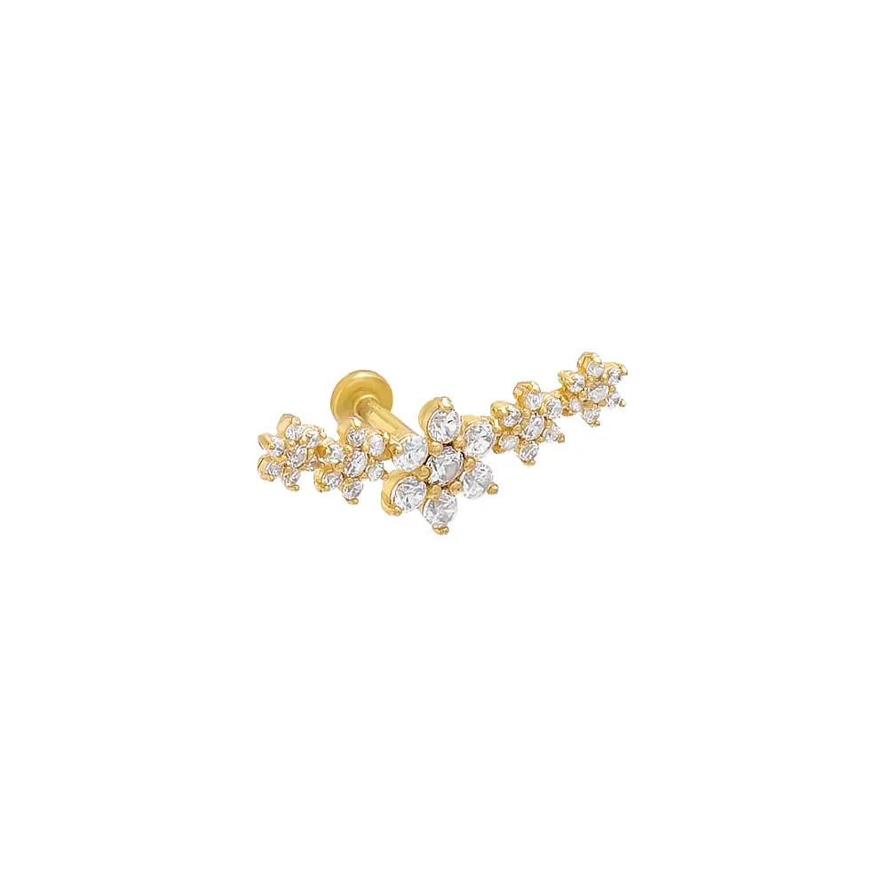 Graduated Flower Curved Threaded Bar Stud Earring 14K sold by Adina Eden's
