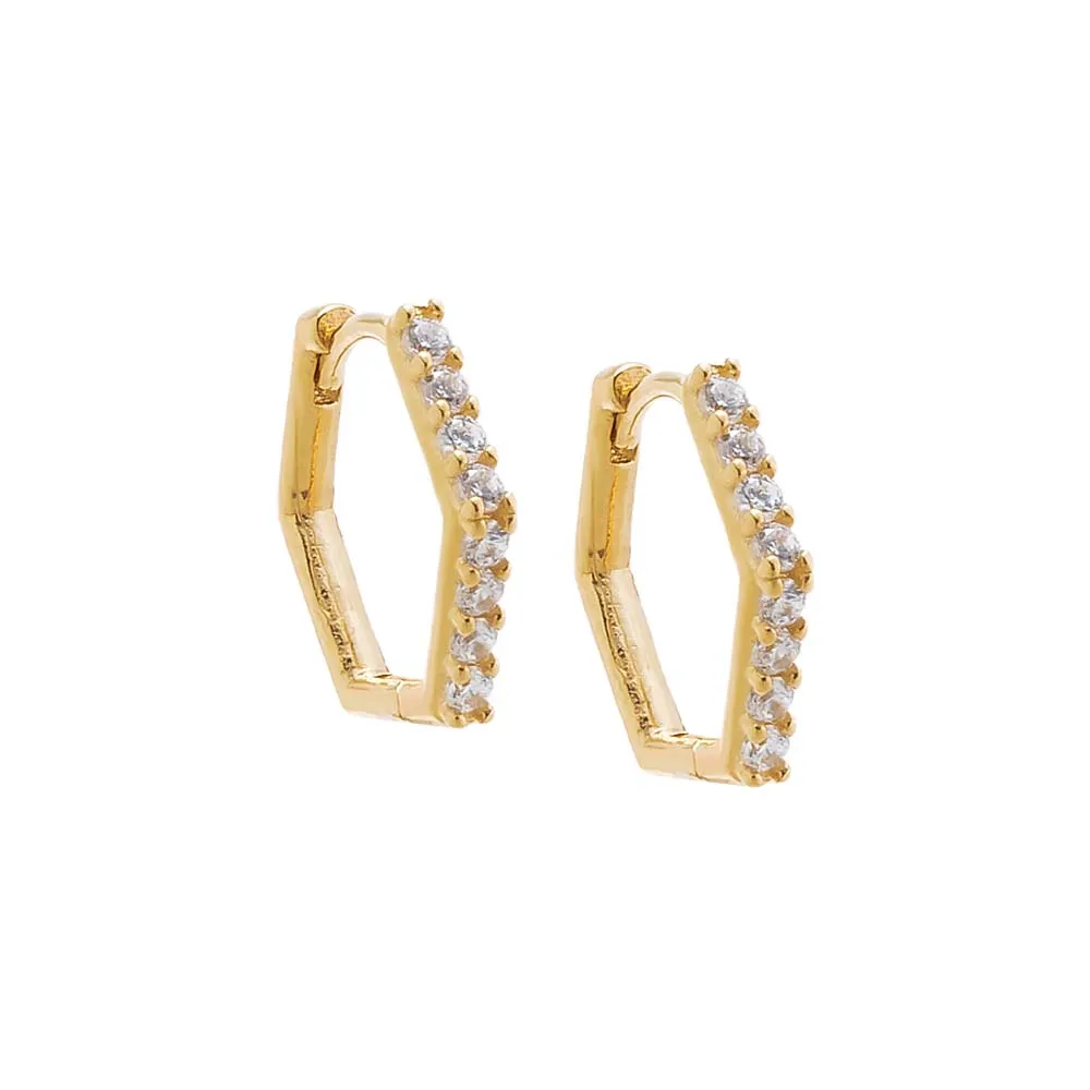 CZ Pavé Octagon Huggie Earring 14K sold by Adina Eden's