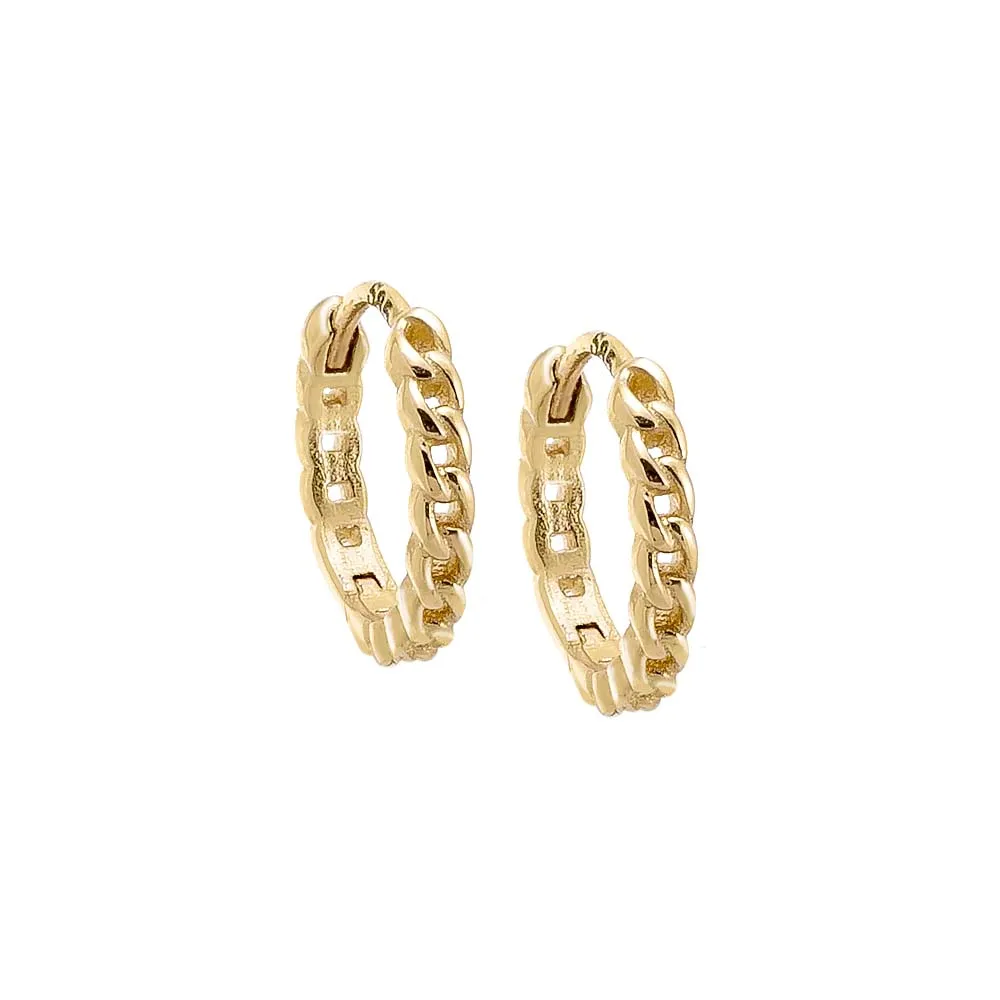 Mini Solid Cuban Chain Huggie Earring 14K sold by Adina Eden's