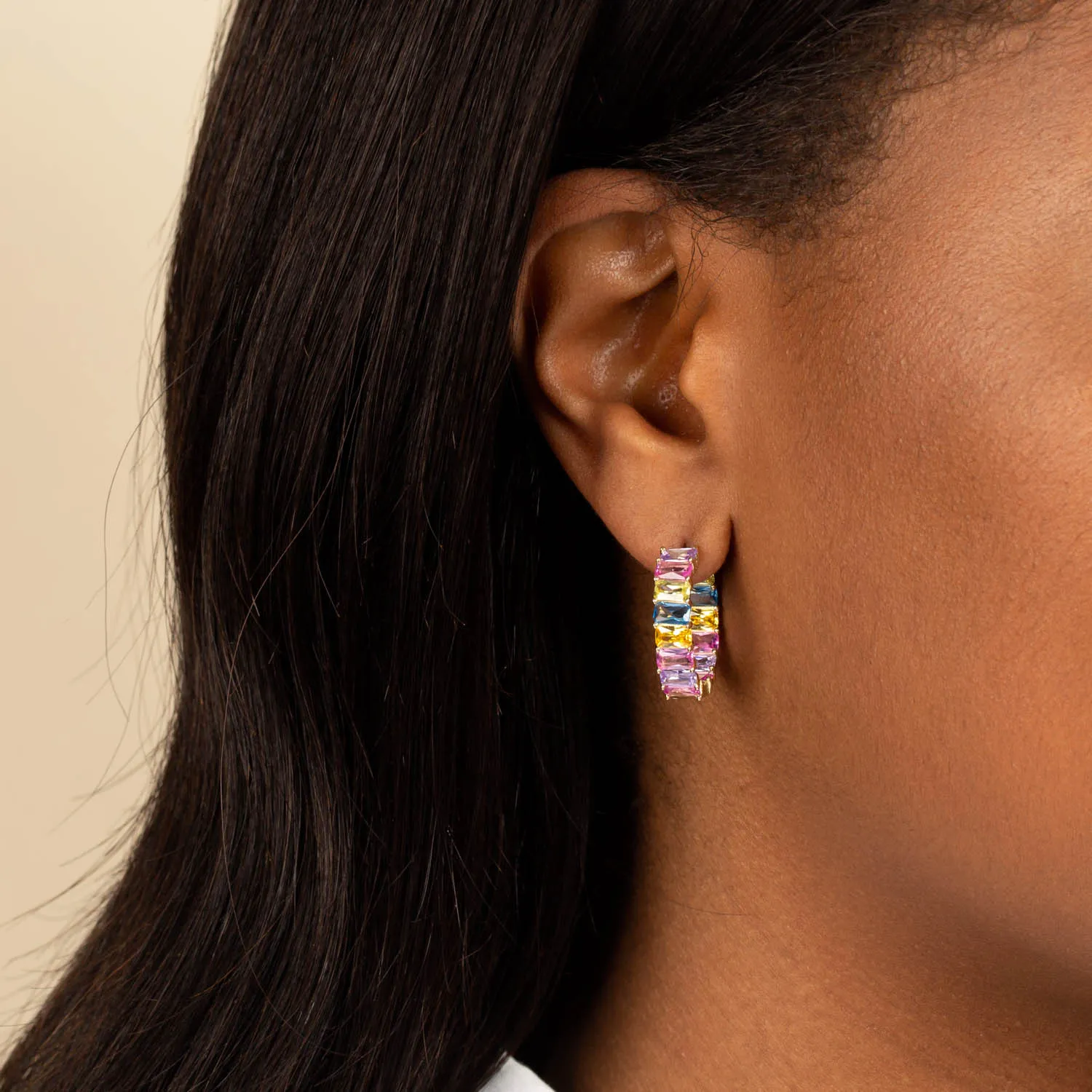 Pastel Baguette Hoop Earring sold by Adina Eden's product image thumbnail 2