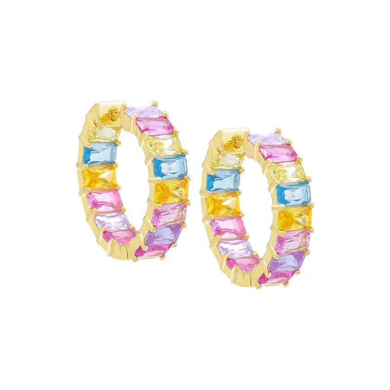 Pastel Baguette Hoop Earring sold by Adina Eden's