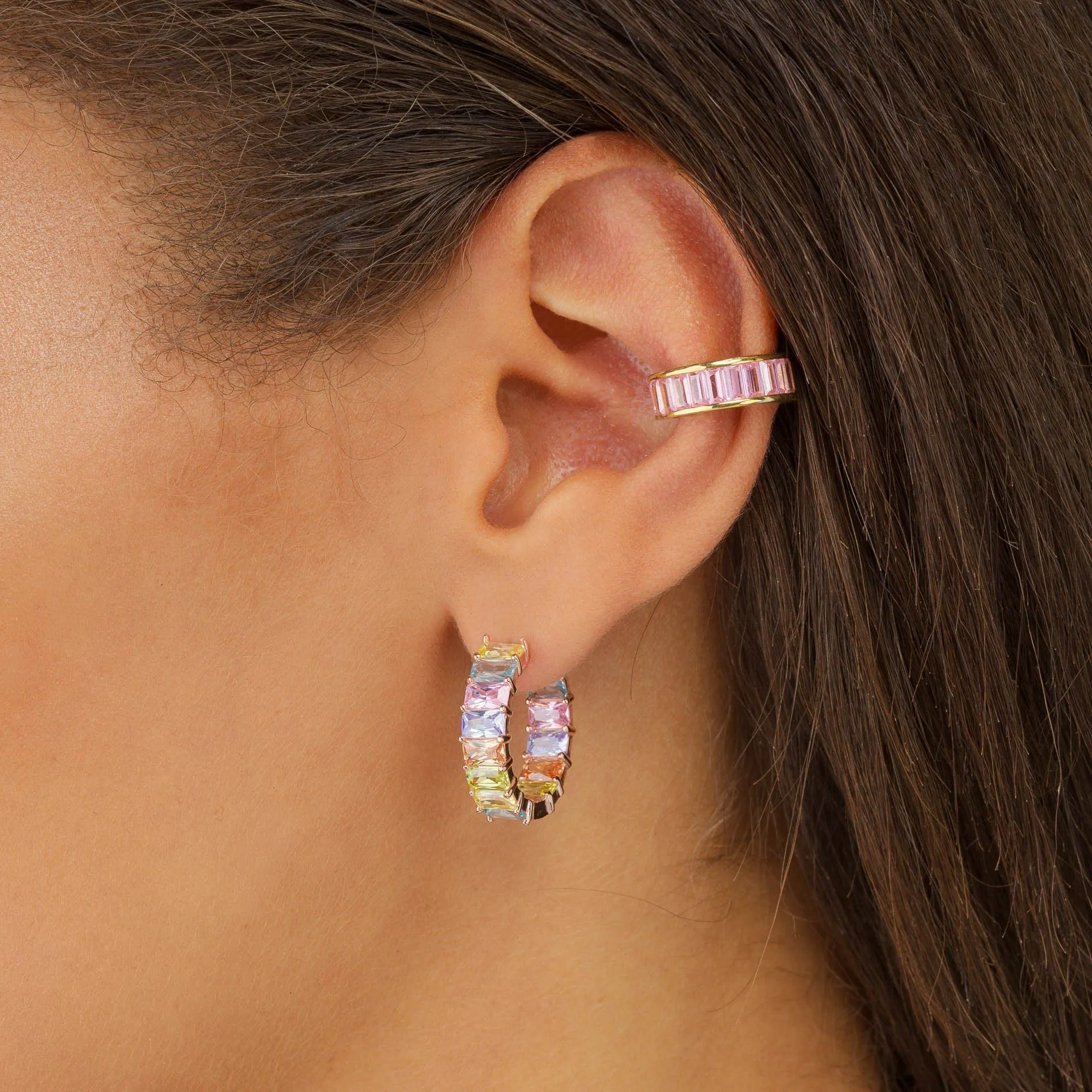 Pastel Baguette Hoop Earring sold by Adina Eden's product image thumbnail 4
