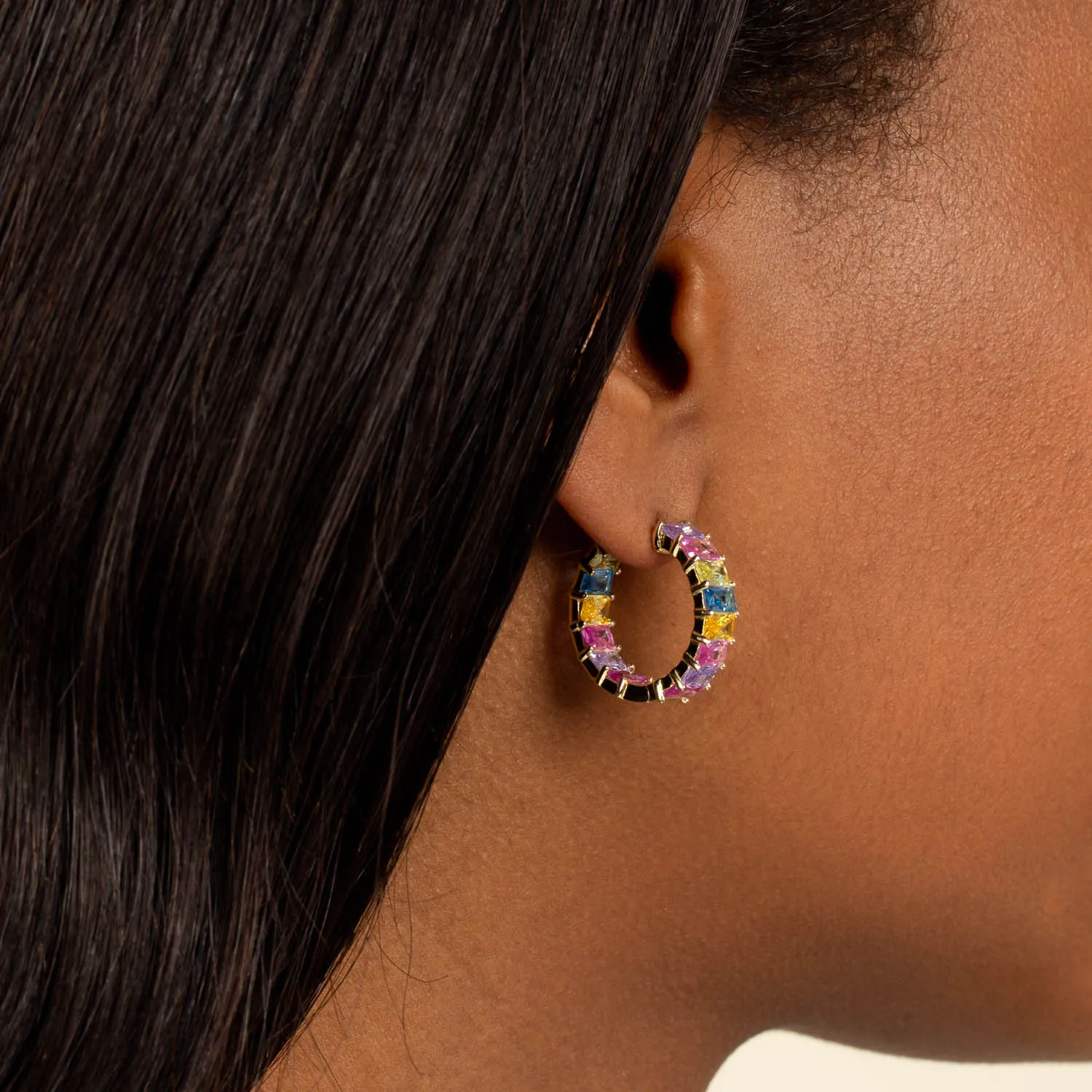 Pastel Baguette Hoop Earring sold by Adina Eden's product image thumbnail 3