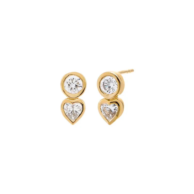 Lab Grown Diamond Solitaire X Heart Bezel Stud Earring 14K sold by Adina Eden's