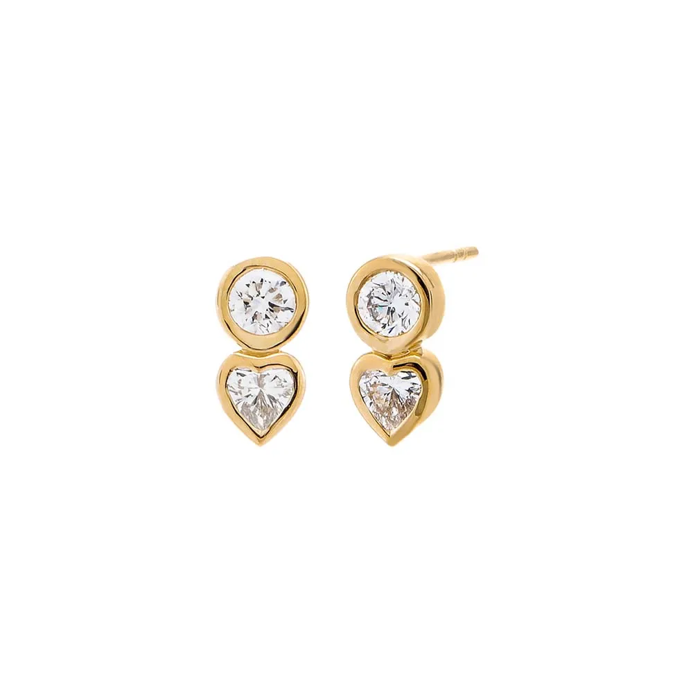Lab Grown Diamond Solitaire X Heart Bezel Stud Earring 14K sold by Adina Eden's