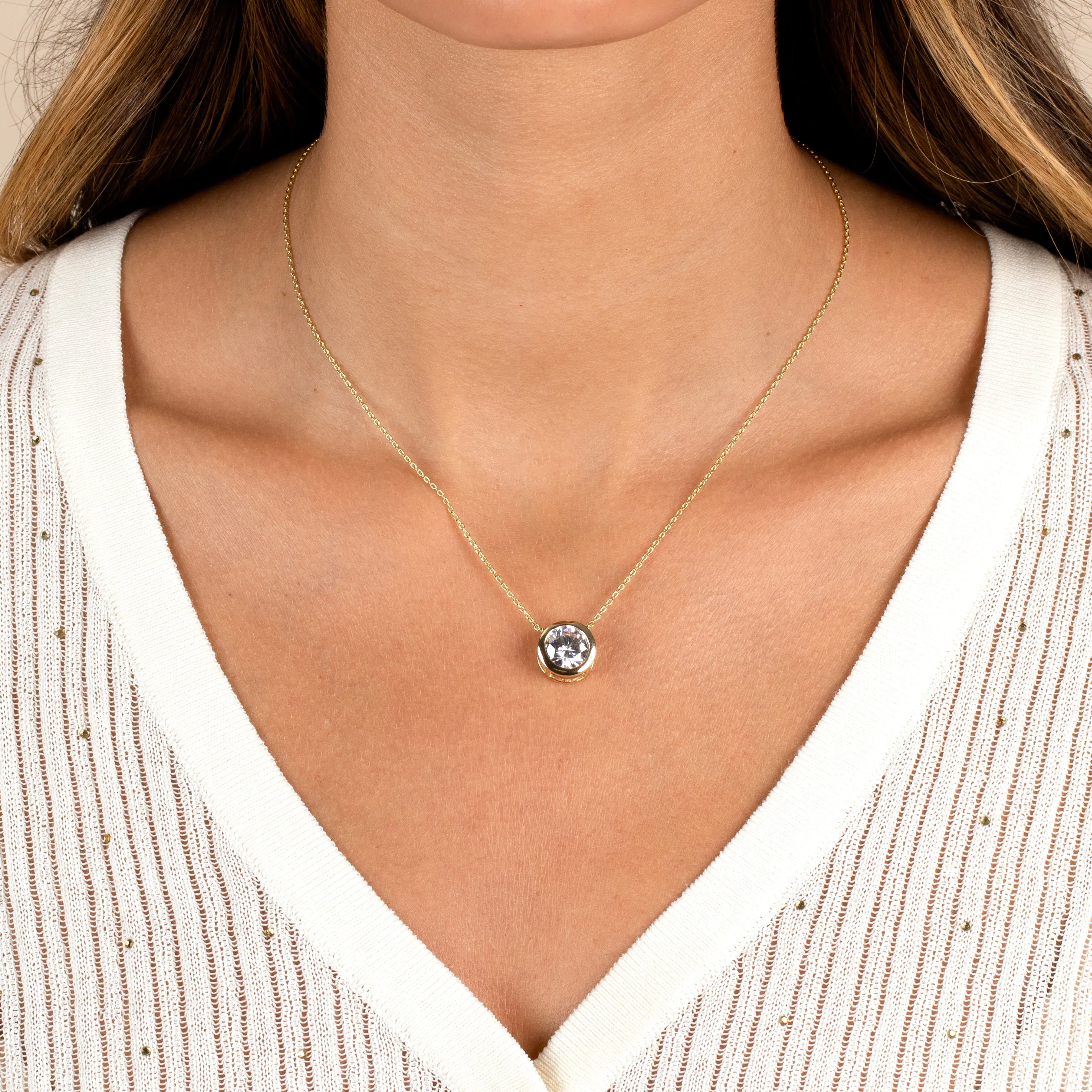 CZ Round Bezel Pendant Necklace sold by Adina Eden's product image thumbnail 2